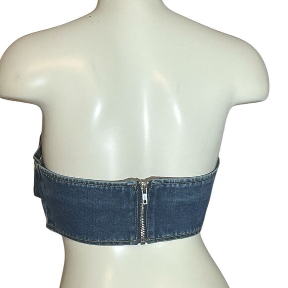 Pretty Little Thing Denim Mini Bandeau Buckle Vintage Wash Sz 6 NWT - Picture 5 of 9
